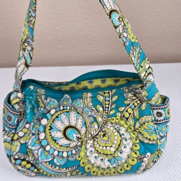 Vera Bradley Peacock Blue Green Paisley Shoulder Bag Glasses Pouch - Picture 3 of 8